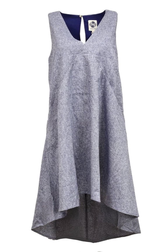 Women's Pocket A-Line Hemp Dress 420, Blue, Medium