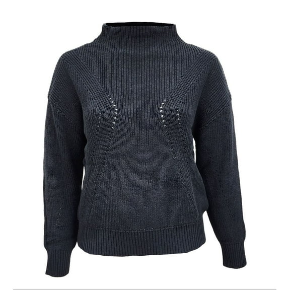 HoodLamb Women's Pointelle Knitted Hemp Sweater 420, Black, X-Large