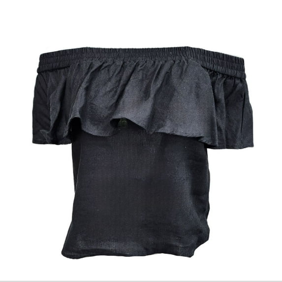 HoodLamb Women's Ruffle Off Shoulder Hemp Top 420, Black, Small