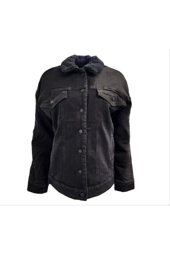 Women's Sherpa Lined Hemp Oversized Jacket, Black Denim, Small