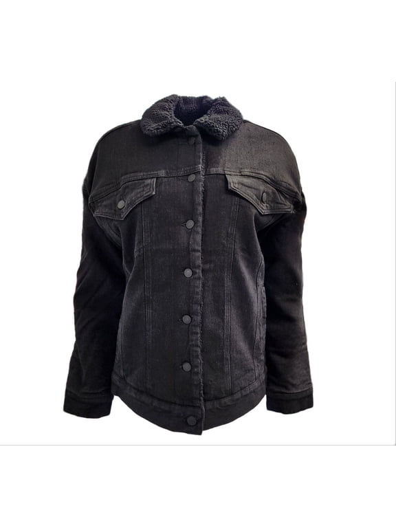 Women's Sherpa Lined Hemp Oversized Jacket, Black Denim, X-Large