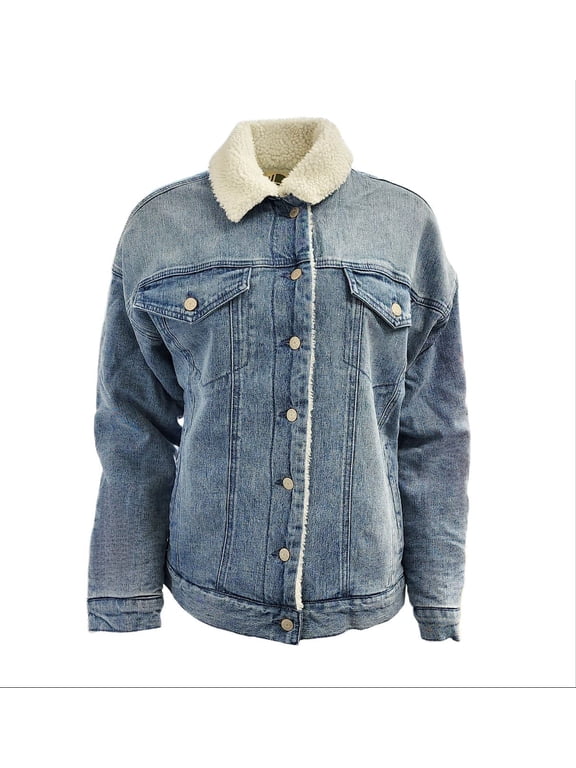 Women's Sherpa Lined Hemp Oversized Jacket, Ligtht Denim, Large