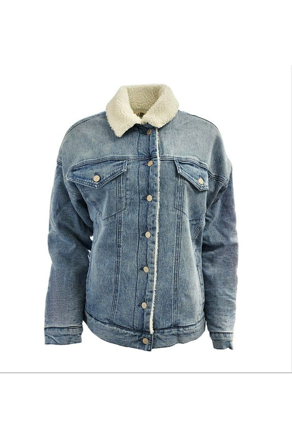Women's Sherpa Lined Hemp Oversized Jacket, Ligtht Denim, Medium