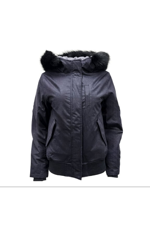 Women's Short Furry Hooded Hemp Vegan Jacket 420, Black, Small