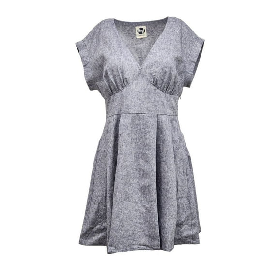 HoodLamb Women's Short Sleeve A-Line Pleated Dress, Navy, Medium