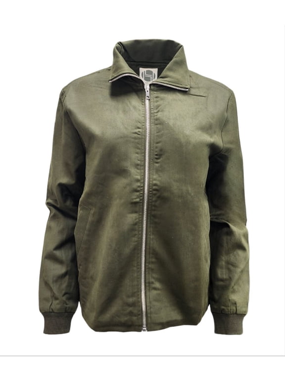 Women's Side Zip Collared Natural Hemp Jacket 420, Olive Green, X-Large