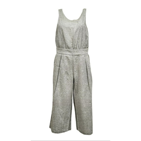 HoodLamb Women's Sleeveless Deep V Back Hemp Jumpsuit, Olive, Small