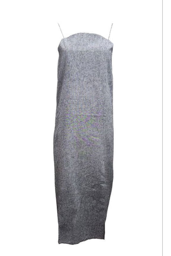 Women's Spaghetti Strap Hemp Dress with Split 420, Black, Large