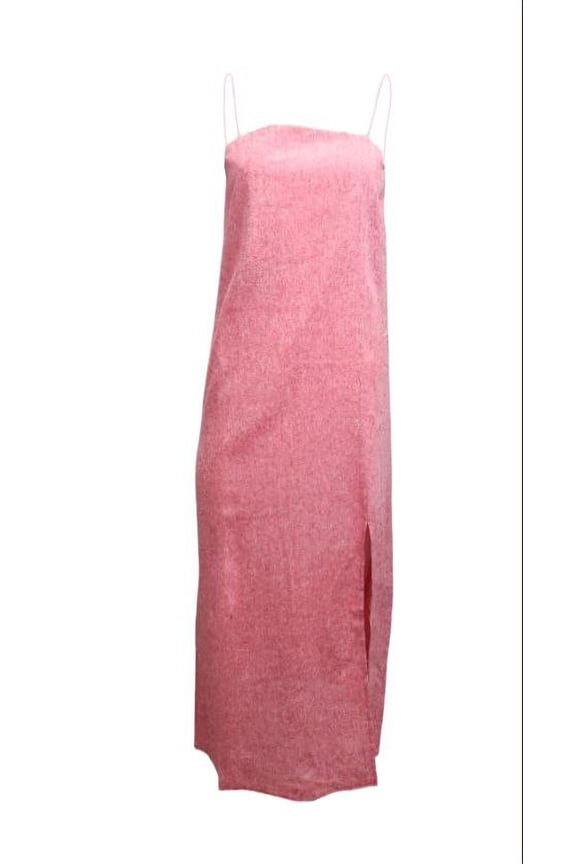 Women's Spaghetti Strap Hemp Dress with Split 420, Red, Large