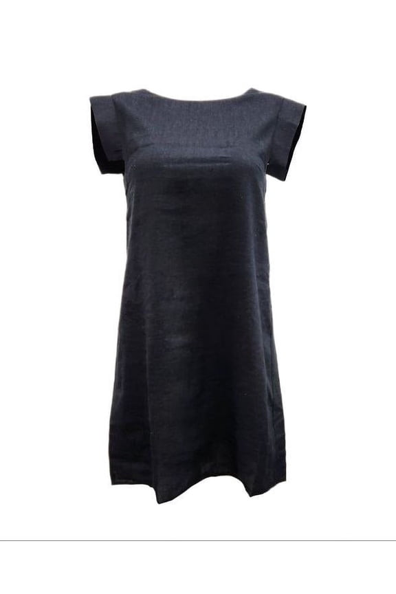 Women's Square Shoulder Hemp Dress 420, Black, Small