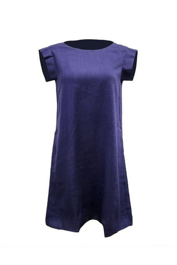 Women's Square Shoulder Hemp Dress 420, Navy, Medium