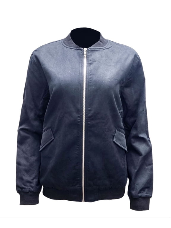 Women's Unlined Natural Hemp Bomber Jacket 420, Black, Medium