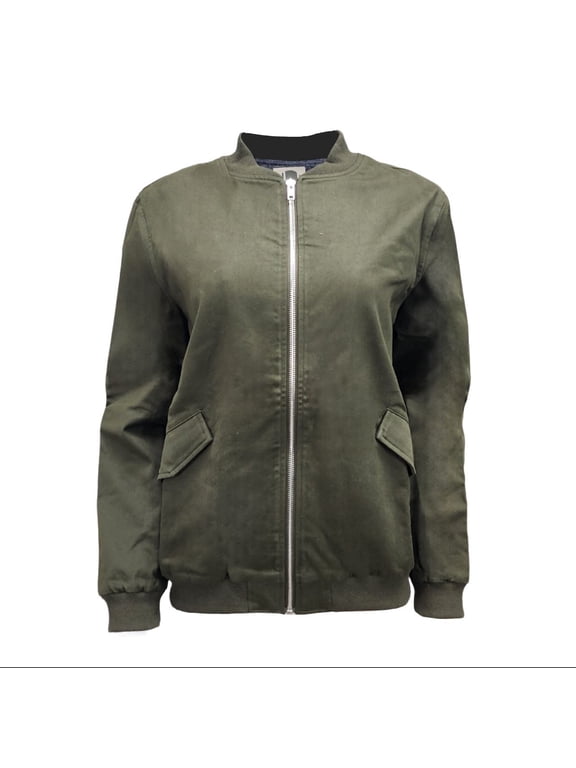 Women's Unlined Natural Hemp Bomber Jacket 420, Green, Medium