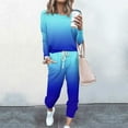 thumbnail image 1 of Hooded 2pcs Sets Womens Plus Size Long Sleeved Round neck Solid Color Leisure Fashion Loose Two Piece Sweatpants Joggers Blue Size 3XL, 1 of 5