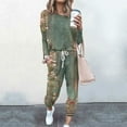 thumbnail image 1 of Hooded 2pcs Sets Womens Plus Size Round neck Long Sleeved Solid Color Leisure Fashion Loose Two Piece Sweatpants Joggers Green Size L, 1 of 5