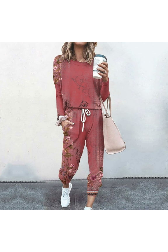 Tops and Pants Activewear Set Women Sweatsuits 2pcs SetsRed Size L