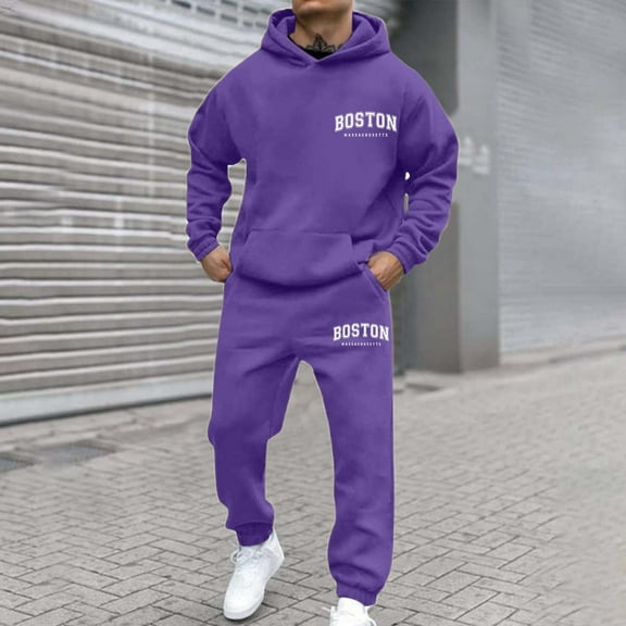 Hooded Athletic Tracksuit Casual Jogging SweatSuits Men's Tracksuit 2 Piece Sweatsuit Set Long Sleeve Pullover Athletic Suit For Sports Casual Fitness Jogging (Purple, XXXL)