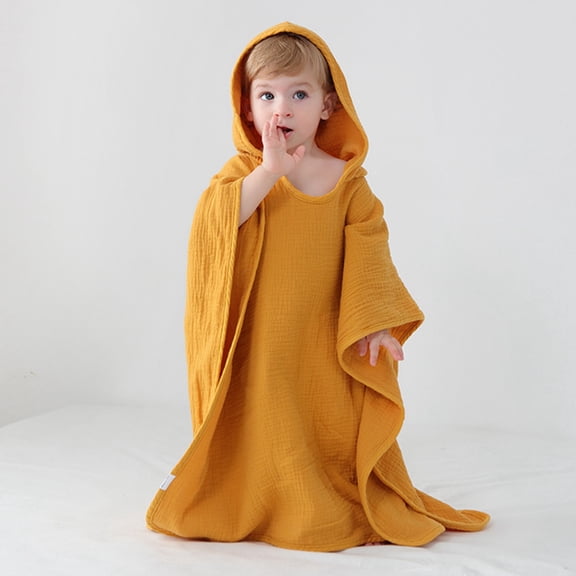 Hooded Baby Poncho Towel Muslin Bath Poncho for Toddler Kids Beach Poncho Towels Yellow
