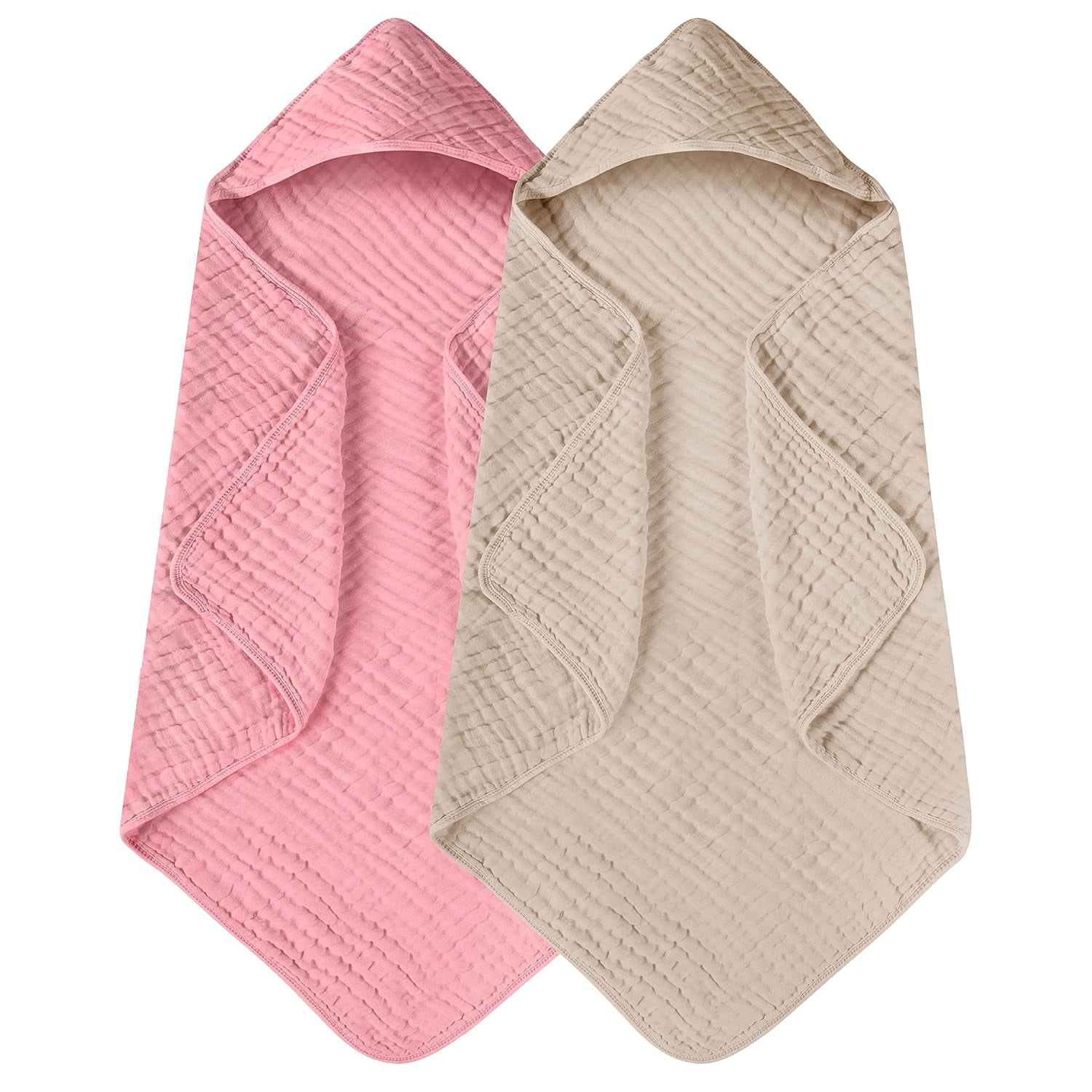 Hooded Baby Towels for Newborn 2 Pack 100% Muslin Organic Cotton Baby Bath Towel with Hood for Babies, Infant, Toddler and Kids, Large 32x32Inch, Soft and Absorbent Newborn Essential