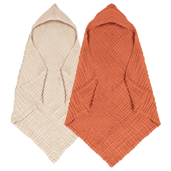 Xueyu 2 Pack Muslin Hooded Baby Towels, 100% Cotton Towel Baby Bath Towel with Hood for Babies, Infant, Toddler and Kids, Large Size 32×32 Inch, Highly Absorbent and Essential for Newborn Care