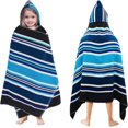 thumbnail image 1 of Hooded Bath Towel Wrap - 100% Terry Large Oversized Hooded Kids Towel - Toddler Shower Pool Beach Towel - Super Soft Plush Absorbent Quick Dry Easy Care Gift - - Stripes Blue, 1 of 4