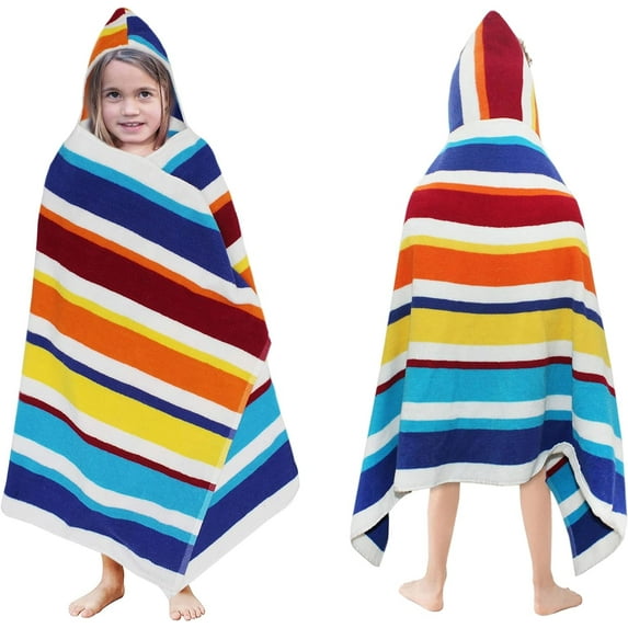 Hooded Bath Towel Wrap - 100% Terry Large Oversized Hooded Kids Towel - Toddler Shower Pool Beach Towel - Super Soft Plush Absorbent Quick Dry Easy Care Gift - - Stripes Color Blue