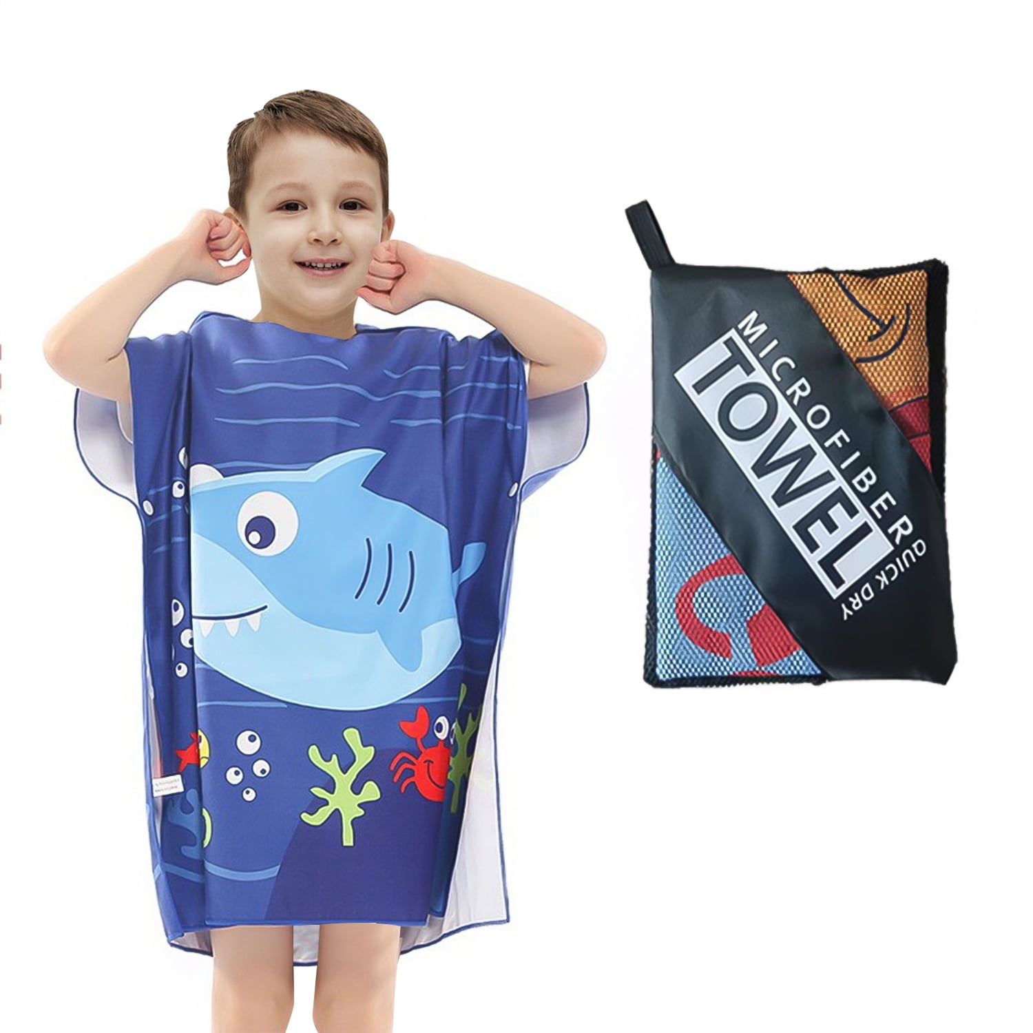 Hooded Bath Towel for Kids, Quick Dry Poncho Beach Towel for Boys Girls 2-4 Years Old(Blue ...