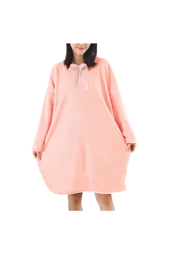 Hooded Bathrobe for Women Plush Fleece Wearable Blanket Robe Soft Warm Sleepwear Cozy Oversized Loungewear Gown