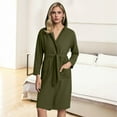 thumbnail image 1 of Hooded Bathrobes for Women Lightweight Long Sleeve Robe Soft Comfy Loungewear Solid Color Nightwear for Bath New Army Green L, 1 of 7