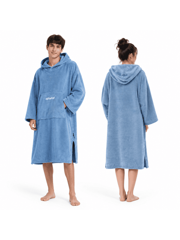 Hooded Beach Changing Poncho, Soft Plush Surf Towel Robe, Blue, One Size