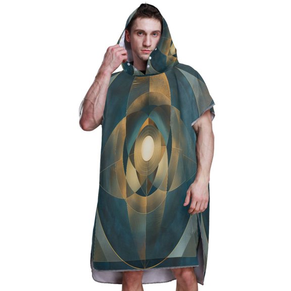 Hooded Beach Towel Adult Bath Poncho Towels Soft Absorbent Quick Dry for Surf Swim Pool Men Women Teens Abstract Clear Cerulean Geometric