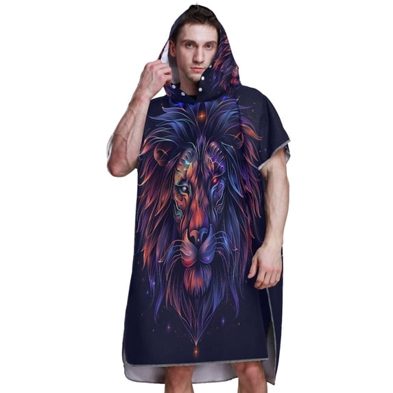 Hooded Beach Towel Adult Bath Poncho Towels Soft Absorbent Quick Dry for Surf Swim Pool Men Women Teens Colorful Lion Head