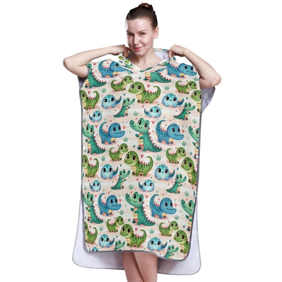 Hooded Beach Towel Adult Bath Poncho Towels Soft Absorbent Quick Dry for Surf Swim Pool Men Women Teens Cute Crocodile and Heart