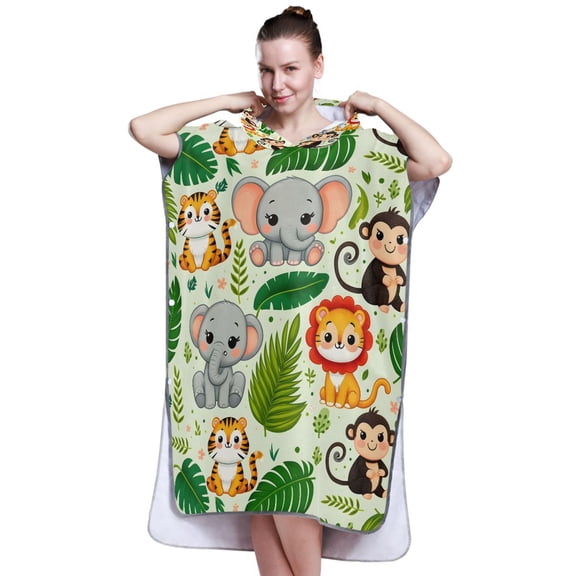 Hooded Beach Towel Adult Bath Poncho Towels Soft Absorbent Quick Dry for Surf Swim Pool Men Women Teens Cute Lion Tiger Monkey Elephants