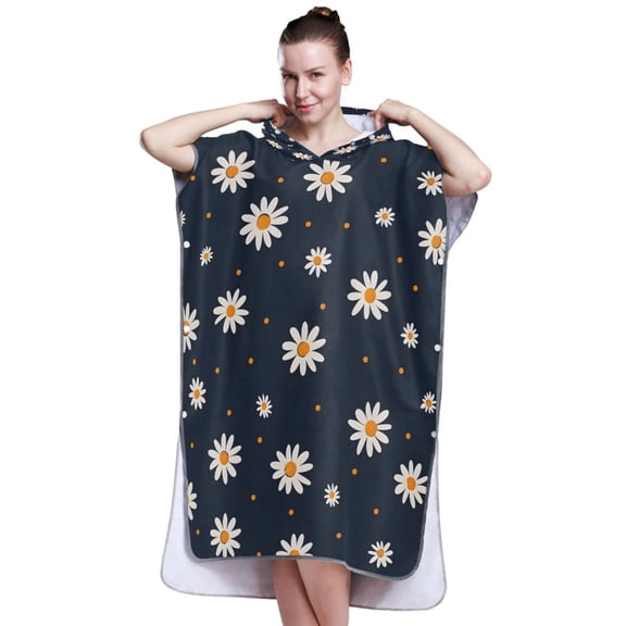 Hooded Beach Towel Adult Bath Poncho Towels Soft Absorbent Quick Dry for Surf Swim Pool Men Women Teens Cute Little Daisy