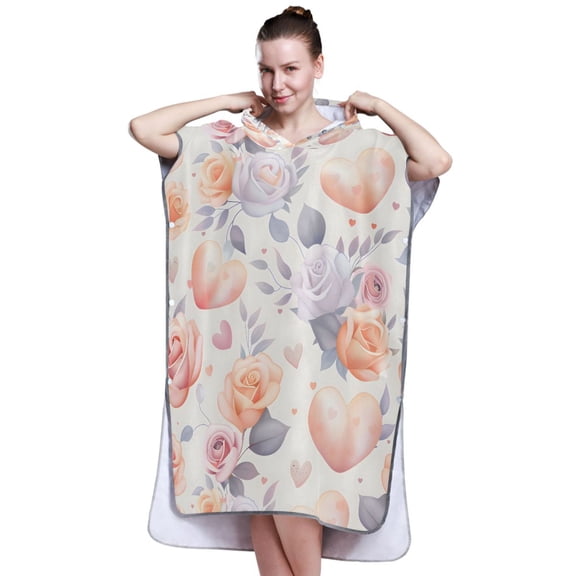 Hooded Beach Towel Adult Bath Poncho Towels Soft Absorbent Quick Dry for Surf Swim Pool Men Women Teens Hearts and Roses