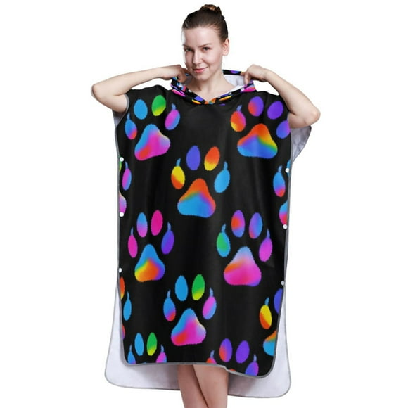 Hooded Beach Towel Adult Bath Poncho Towels Soft Absorbent Quick Dry for Surf Swim Pool Men Women Teens Neon Dog Paw