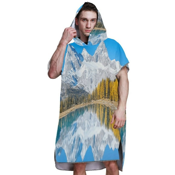 Hooded Beach Towel Adult Bath Poncho Towels Soft Absorbent Quick Dry for Surf Swim Pool Men Women Teens Snow-capped Mountains Reflecting in Lake