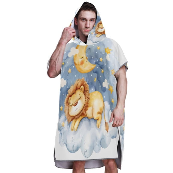 Hooded Beach Towel Adult Bath Poncho Towels Soft Absorbent Quick Dry for Surf Swim Pool Men Women Teens Watercolor Cute Lion Sleeping