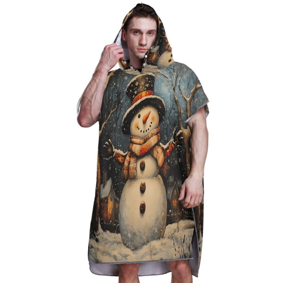 Hooded Beach Towel Adult Bath Poncho Towels Soft Absorbent Quick Dry for Surf Swim Pool Men Women Teens Winter Snowman
