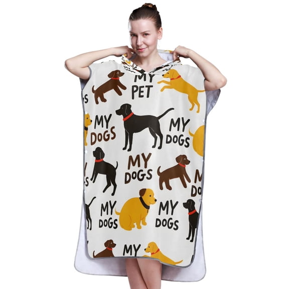 Hooded Beach Towel Adult Bath Poncho Towels Soft Absorbent Quick Dry for Surf Swim Pool Men Women Teens Yellow Black Brown Dogs