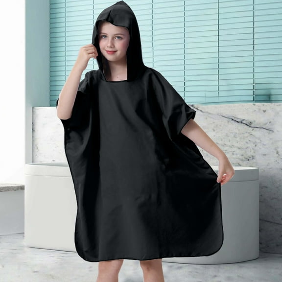 Hooded Beach Towel Poncho for Ki-ds - Fast Drying Microfiber Changing Robe with Pocket for Swimming Surfing Bo-ys Gi-rls Ages 5-13