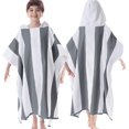 thumbnail image 1 of Hooded Beach Towels for Boys| Girls | Teens (8-16Years), 100% Thick Poncho Towel Robe for Kids, Perfect for Pool, Beach, Bath and Gifts, Grey Cabana Stripe Design, 1 of 4