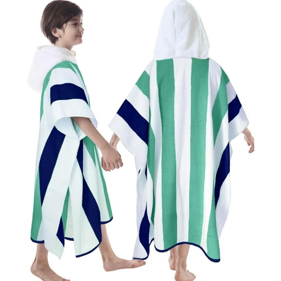Hooded Beach Towels for Boys| Girls | Teens (8-16Years), 100% Thick Poncho Towel Robe for Kids, Perfect for Pool, Beach, Bath and Gifts, Grey Cabana Stripe Design