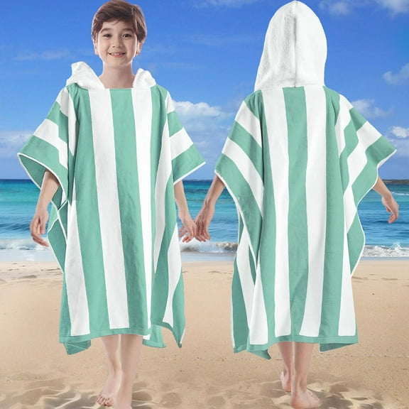 Hooded Beach Towels for Boys| Girls | Teens (8-16Years), 100% Thick Poncho Towel Robe for Kids, Perfect for Pool, Beach, Bath and Gifts, Grey Cabana Stripe Design