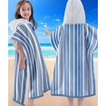 thumbnail image 1 of Hooded Beach Towels for Boys| Girls | Teens (8-16Years), 100% Thick Poncho Towel Robe for Kids, Perfect for Pool, Beach, Bath and Gifts, Grey Cabana Stripe Design, 1 of 4