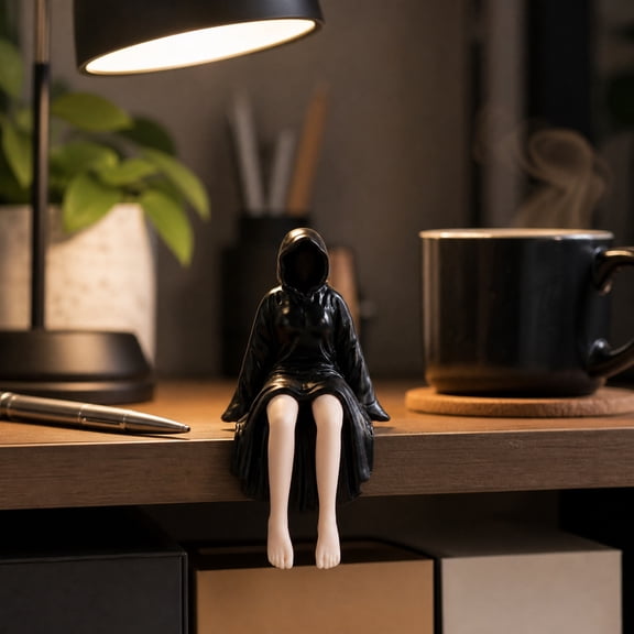 Hooded Black Robe Queen Resin Figurines, Mysterious Faceless Lady Statue Set, Gothic Decorative Ornaments for Home Shelf Halloween Display, C