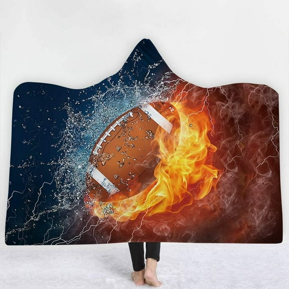 Hooded Blanket Cape Wrap Baseball Softball Soccer Soft Wearable Blanket Hooded Throw Poncho 60''''H x 80''''W (American Football, 80''''x60'''')
