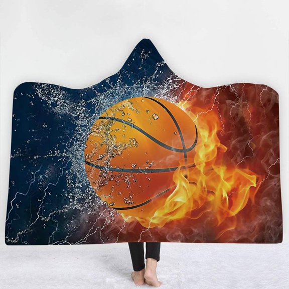 Hooded Blanket Cape Wrap Baseball Softball Soccer Soft Wearable Blanket Hooded Throw Poncho 60''''H x 80''''W (Basketball, 80''''x60'''')