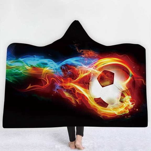 Hooded Blanket Cape Wrap Baseball Softball Soccer Soft Wearable Blanket Hooded Throw Poncho 60''''H x 80''''W (Soccer-1, 60''''x51'''')